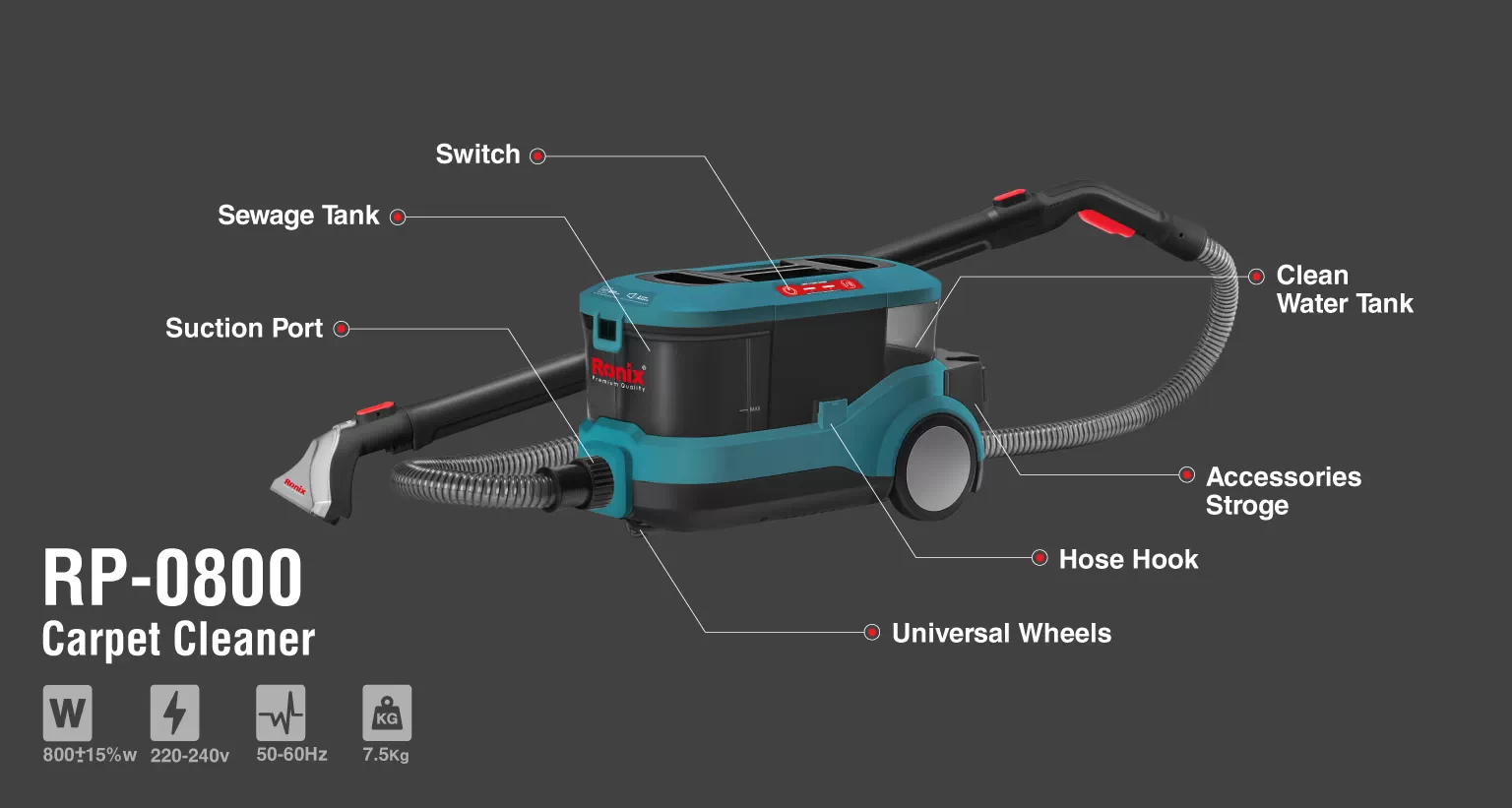 فرش شوی و مبل شوی 800 وات رونیکس مدل RP-0800