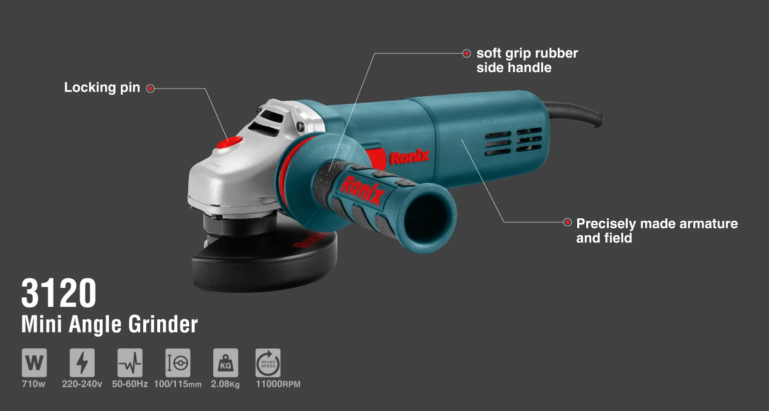 مینی فرز برقی 100/115 میلی متری 710 وات رونیکس مدل 3120