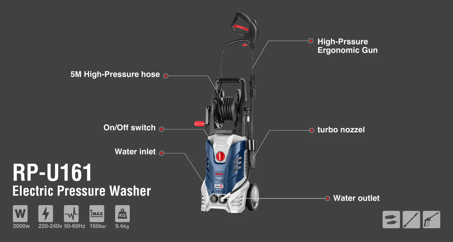 کارواش یونیورسال 160 بار 2000 وات رونیکس مدل RP-U161